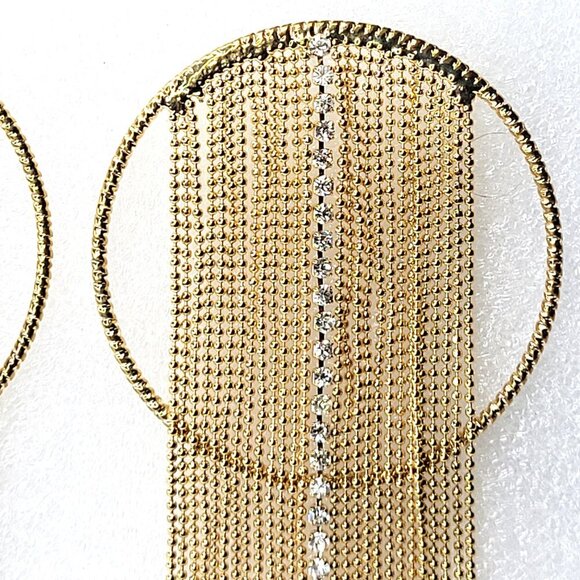 Gold Tone Tassel Earrings Gold Tone Chandelier Earrings Bridal Earring - Picture 6 of 8